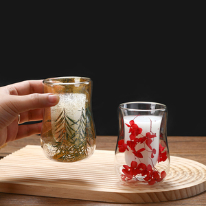 OEM/ODM Custom Double Wall Glass Cup Dried Flowers Double Wall Tumbler Insulated Real Flower <strong>Glassware</strong> - Product Image 2