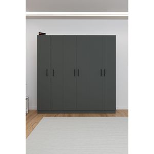 KALE Modern 6-Door Convertible Freestanding Wardrobe Dark Gray <b>Bedroom</b> Cabinet with 4 Drawers and 13 <b>Shelves</b> Wooden Wardrobes - Product Image 4