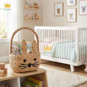 Panier à lapin en jacinthe d'eau avec poignée supérieure, pour organiser la chambre des enfants, panier artisanal en fibres végétales - Product Image 4