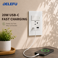 DELEFU - Placa de Pared Modular con Interruptor y Enchufe de Vidrio Templado Estándar Estadounidense, Color Blanco, NEMA 5-15