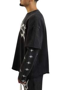 T-shirt à manches longues double couche personnalisé pour hommes sérigraphie <span class=keywords><strong>Teeshirt</strong></span> Vintage 100% coton Streetwear Tishirt - Product Image 2