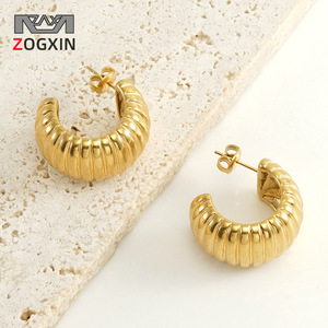 ZOGXIN Gold U-Shaped Huggie Earrings Geometric Design For Women Party Fashion Jewelry - Product Image 1