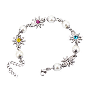 yunnique Pulsera de acero de titanio con perlas de girasol y incrustaciones de cristal, joyería unisex - Product Image 5