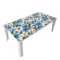 Nappe de table imprimée RNPT en PVC, motif feuillage bleu-vert, rectangulaire, pour restaurant, hôtel, banquet