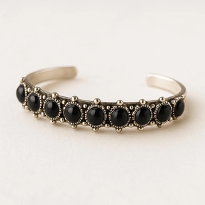Black Onyx Cuff <b>Bracelet</b> Vintage Sterling Silver Style Southwestern Bangle Handmade Natural Gemstone Jewelry <b>Boho</b> Statement - Product Image 2
