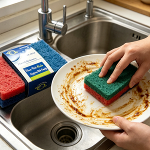 Paquete de 3 Estropajos de Nylon Cuadrados Ecológicos de Color Verde Intenso para Limpieza de Cocina, con Superficie Rugosa y Alta Absorción de Agua, 0.8 cm de Grosor - Product Image 4