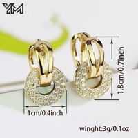 Boucles d'oreilles créoles YM tendance à double cercle pavé de zircons, en or et argent, entrelacées, pour femme, bijoux de mariage et de fête