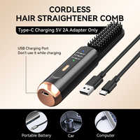 Peigne chauffant portable sans fil, lisseur de cheveux électrique rechargeable, brosse lissante pour cheveux