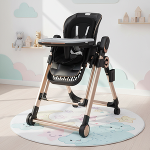 Silla alta 3 en 1 con plato de doble capa, ruedas silenciosas universales, altura ajustable, reclinable, marco engrosado, cinturón de seguridad, popular - Product Image 2