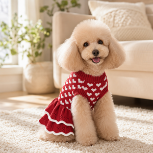 Paleo Pet Apparel Adorable Christmas Pet Ropa de invierno Warm Dog Knit Sweater Ruffle Dress Custom Heart Ropa para mascotas - Product Image 3
