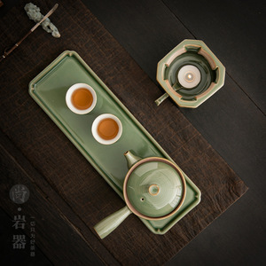 Bandeja de cerámica para preparación de té en seco, bandeja rectangular larga para juego de té Kung Fu, mesa de té pequeña, bandeja de servicio estilo japonés - Product Image 3