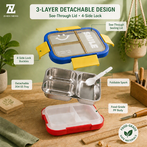 Boîte à lunch Zhenneng en acier inoxydable 1000 ml, 3 compartiments, compatible <span class=keywords><strong>micro</strong></span>-<span class=keywords><strong>ondes</strong></span>, boîte à bento portable, rangement alimentaire pour enfants - Product Image 2