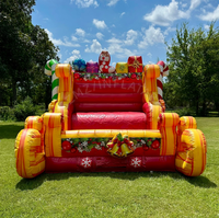 Canapé gonflable géant de Noël de qualité commerciale pour l'extérieur, motif traîneau du Père Noël, chaise photo pour enfants
