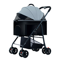 Poussette pour animaux de compagnie ultra-légère en métal avec panier amovible, pliage en un clic, transporteur extérieur pour chiens et chats - Taille compacte
