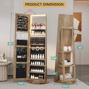 ארון תכשיטים מודרני מעץ מלא עם מראה קסומה 360 מעלות, בגודל מלא, מתאים להתקנה על הרצפה, סטריאו, רב תכליתי, לאחסון תכשיטים, 5+ מלונות - Product Image 5