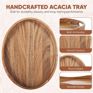 Bandeja Ovalada de Madera de Acacia con Asa, Plato Multiusos <span class=keywords><strong>para</strong></span> Frutas, Bocadillos, Desayuno en la Cama - Product Image 6