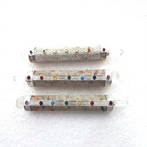 Bâton d'énergie des sept chakras en pierre de soleil naturelle, cristal de guérison, fait main, incrustation rectangulaire, objet d'art de collection Feng Shui - Product Image 1