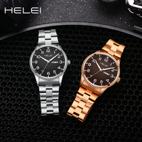 Montre-bracelet à quartz de luxe Helei pour hommes, simple, 43 mm, personnalisée, étanche, lumineuse, chiffres arabes, bracelet en acier inoxydable