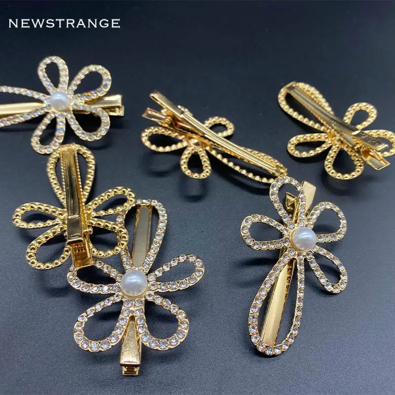 Épingles à cheveux en strass, nouveau Design, paillettes en forme de fleur, épingle à cheveux en métal Bling, barrettes en perles, pinces à cheveux pour filles