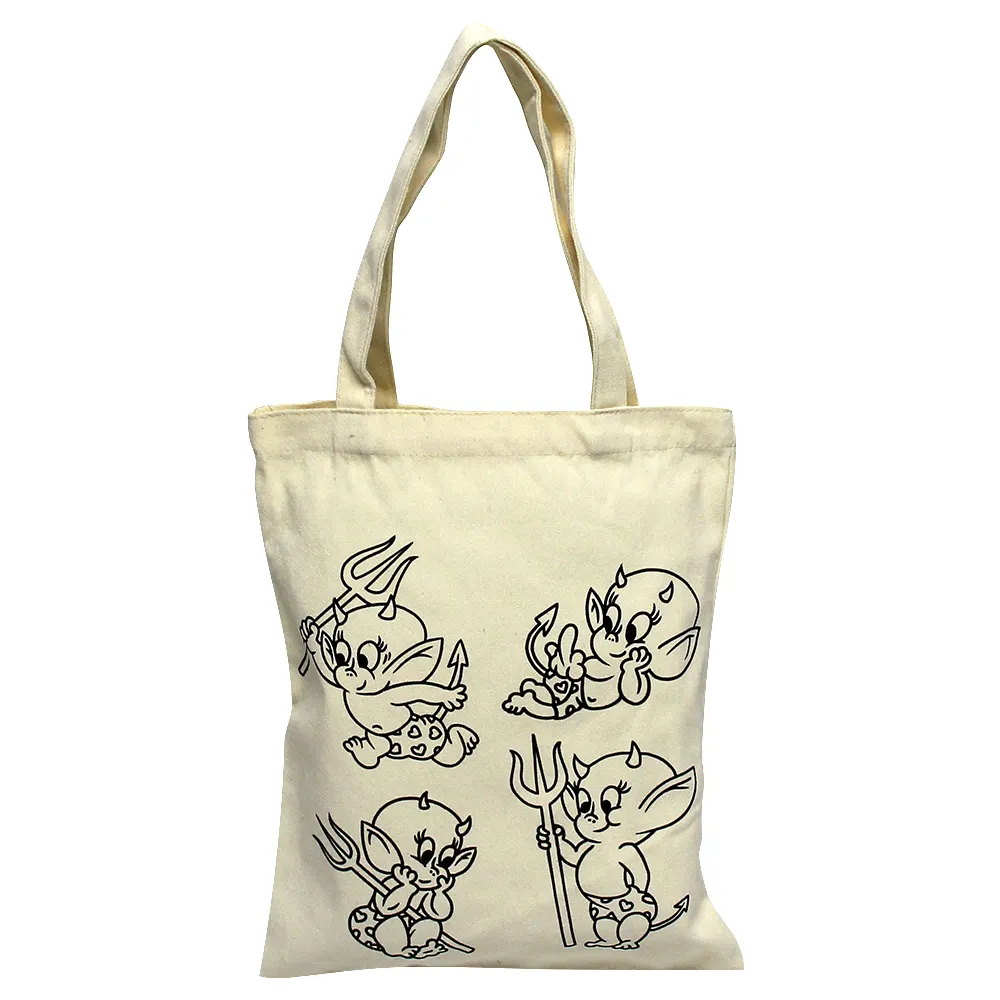Bolso de algodón con diseño personalizado de dibujos animados, bolsa de mano de playa con estampado de líneas del diablo, para compras y viajes