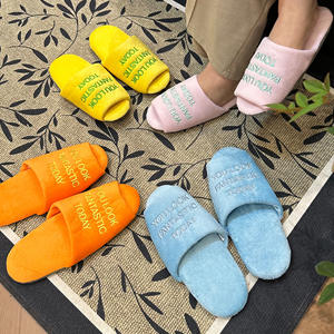 Te ves fantástico hoy, zapatillas de piso con punta abierta silenciosas bordadas, Zapatillas de casa de terciopelo para parejas japonesas coreanas - Product Image 1