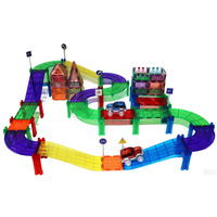 Wellbbplay 80 pièces, kit de circuit de course magnétique transparent coloré, blocs de construction magnétiques DIY avec mini voitures de course pour les tout-petits