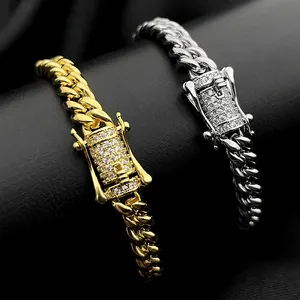 Foxi Hip Hop Jewelry 18K Gold Silver 6mm Miami Bracelet CZ Lock Micro Pave Iced Out Diamond Cuban Link Bracelet