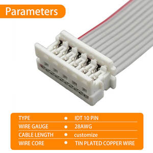 Cable personalizado UL2651 28AWG 10P PH1.27 gris con borde rojo, conector hembra IDT personalizable, cable plano tipo cinta - Product Image 4