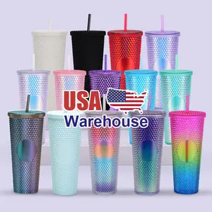 USA Warehouse 24 Oz Đôi Tường Nhựa Acrylic Tái Sử Dụng Lạnh Dứa Cup Matte Studded Tumbler Với Nắp Đậy Và Ống Hút