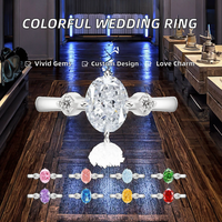 Bague de fiançailles et de mariage personnalisée pour femme, en cuivre, avec zircon de laboratoire coloré taillé en forme d'œuf de pigeon, style mode