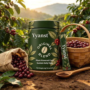 Café Instantáneo con Extracto de Plantas Naturales, 10g*10 Sobres, Diseño de Hoja de Café Verde Oscuro, Frasco Redondo, Materia Prima Botánica Pura - Product Image 4