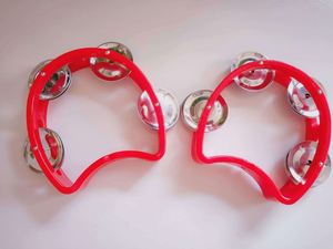 Tambourin à main en plastique avec logo personnalisé, motif demi-fleur, 4 clochettes, et mini-clochettes métalliques - Product Image 4