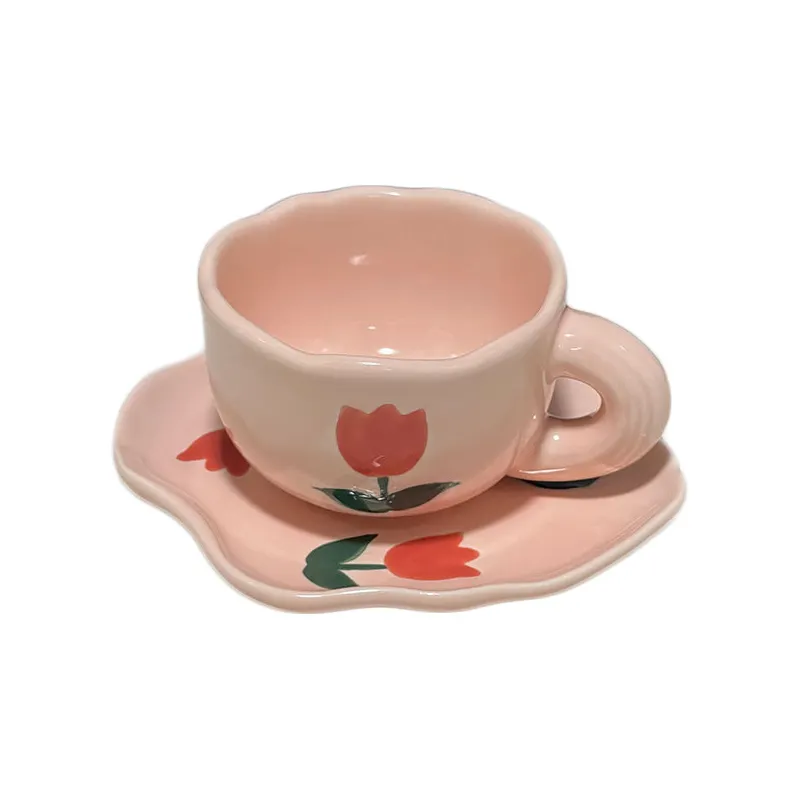 Ins Style hand bemalte Keramik becher Personal isierte Original Design Kaffeetasse Untertasse für Tee milch