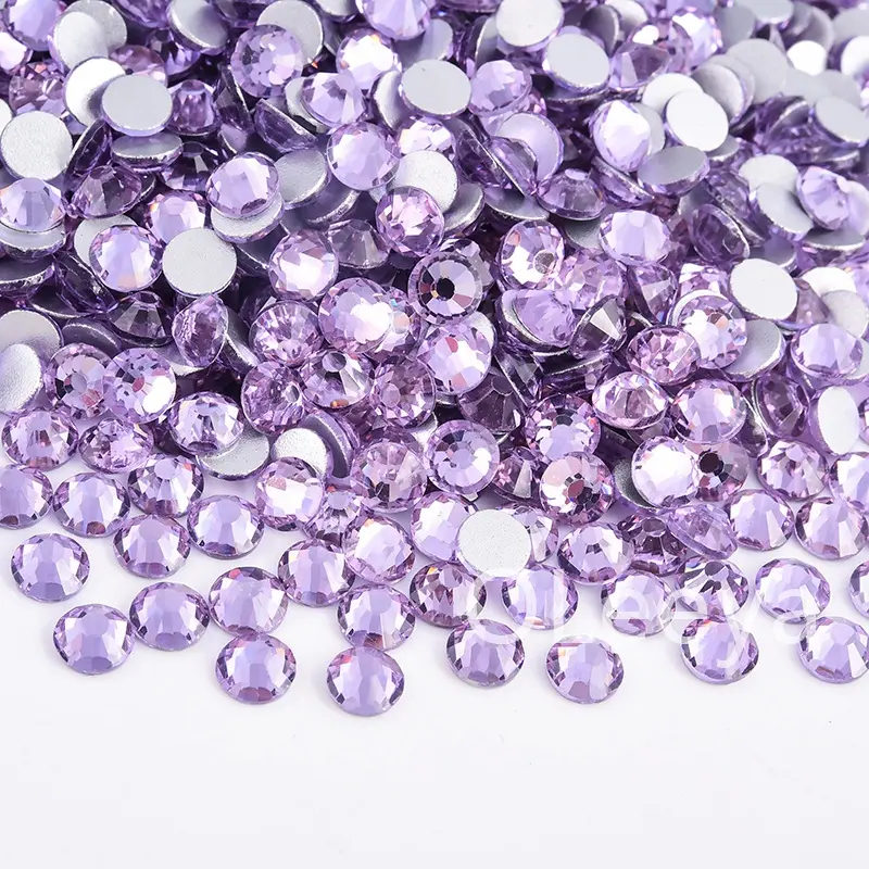 OLeeya Hot Selling Sparkle Purple Colors 12 to 16 Cuts Glass Crystals Flatback Non Hotfix Rhinestone for Garment Accessories