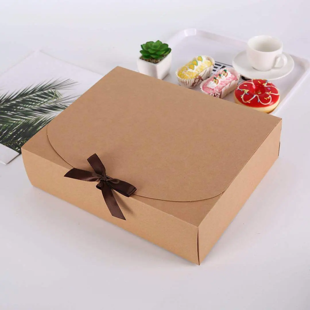 Groothandel Geschenk Dessert Amandelverpakking Bio-Afbreekbaar Kraftpapier Container Chocolade Dozen Met Strik