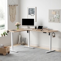 Bureau d'angle ergonomique en L, électrique, réglable en hauteur, motorisé, assis-debout, avec plateau en bois, poste de travail d'angle