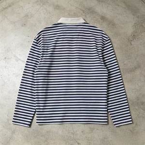 Polo à manches longues rayé pour homme, tricoté, coupe classique, style décontracté, col blanc marine - Product Image 2
