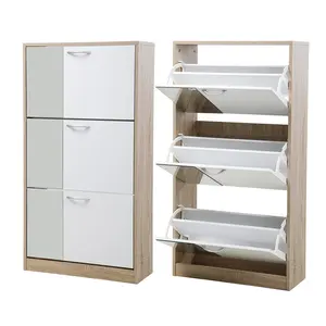 Wholesale Supplier Shoe Rack OAK Cabinet Wooden Modern Oem Mirror Sliding Door Shoe Cabinet