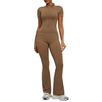Nouvel ensemble 2 pièces de sport respirant et très élastique de style européen et américain, couleur unie, coupe ajustée pour femme