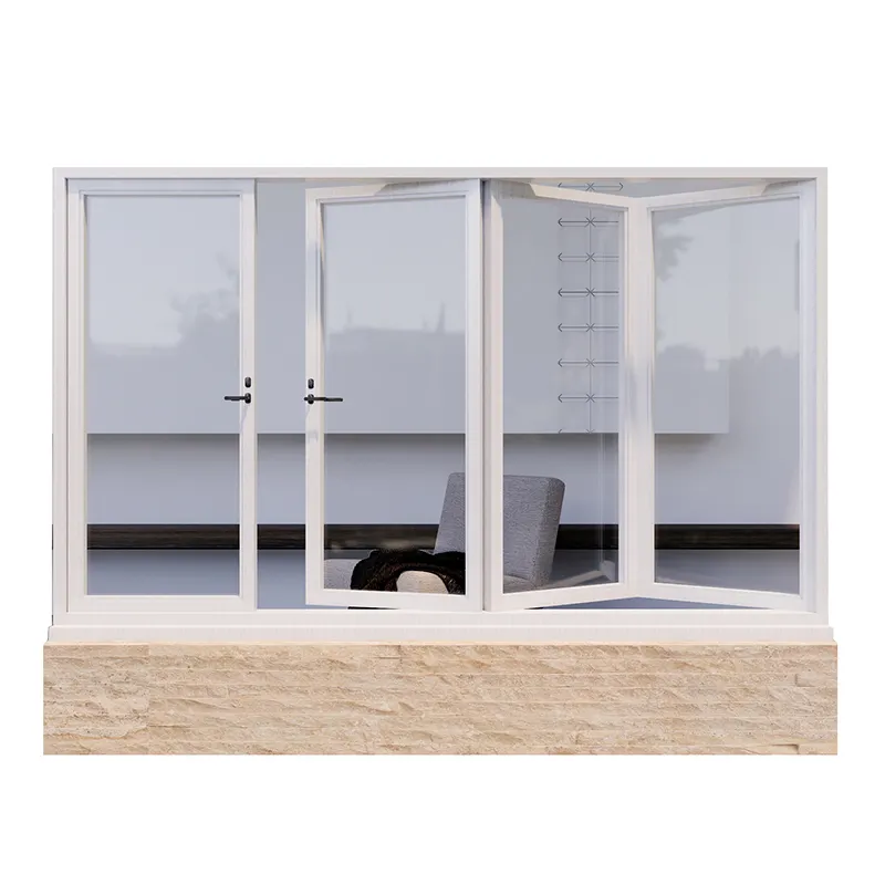 Ventana plegable Horizontal de aleación de aluminio para interiores, ventana de vidrio templado biplegable, precio al por mayor personalizado de fábrica