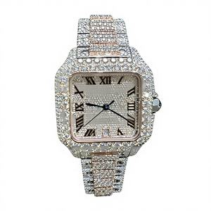 Montre pour homme de luxe en acier inoxydable et moissanite, coupe carrée, style hip-hop, résistante à l'eau 10 bars, bracelet à fermoir, cadeau d'anniversaire - Product Image 1