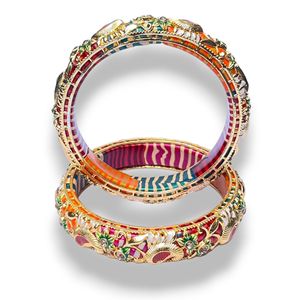 กำไลข้อมือเจ้าสาวแบบดั้งเดิม Gulbadan Meena Kundan Motif Lac Kada ประดับด้วยงานฝีมือแบบราชสถานและดีไซน์ที่สง่างามแบบชนเผ่า - Product Image 5