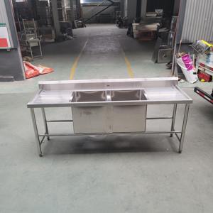 อ่างล้างจานสแตนเลส2ช่องพร้อมกระดานระบายน้ำสำหรับงานอุตสาหกรรมกลางแจ้ง201ห้องครัว - Product Image 2