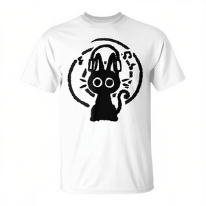 Cute Cat with Headphones Crew Neck Short Sleeve <b>T</b>-<b>Shirt</b> <b>90s</b> Y2k Style Unisex Adult Size - Product Image 2
