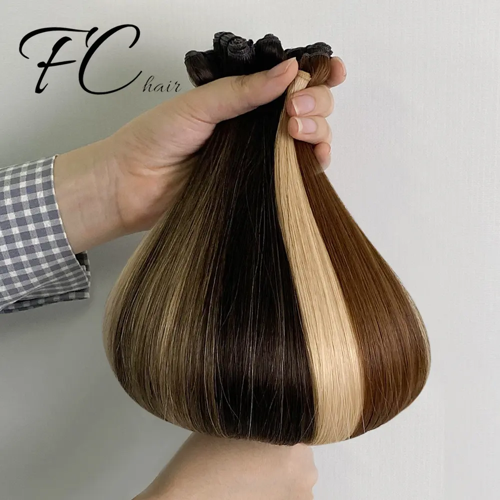 Fangcun fornecedor de cabelo humano, gênio russo extensões de cabelo invisível gênio trama dupla desenho do cabelo humano gênio