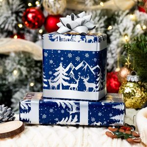 Christmas <b>Wrapping</b> <b>Paper</b> Roll 17 Inch X 33 Feet Blue Silver Sleigh Forest Scene Anti Curl Gift Craft Packaging - Product Image 5