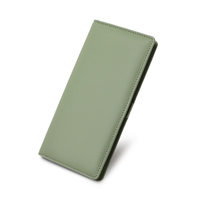Dompet Panjang Tipis Kulit PU Anti RFID untuk Wanita, Tempat Kartu Kredit Ultra Tipis, Penutup Ritsleting, Warna Solid, Poliester