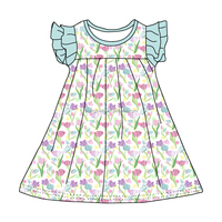 Robe d'été décontractée pour filles, personnalisable, col rond, volants, manches perlées, longueur genou, coupe trapèze, en soie de lait respirante
