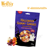 Sac d'emballage pour bonbons gélifiés d'Halloween, sachet autoportant pour le déguisement ou la friandise, avec fenêtre, trou papillon, affichage suspendu, sac en Mylar à fermeture éclair