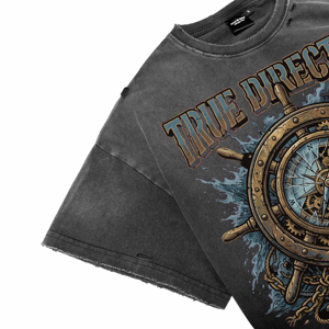 Camisetas Transpirables para Hombre de Alta Calidad con Lavado Ácido Vintage y Efecto Desgastado, Estampado DTG de Timón Mecánico Personalizado, Camisetas Casuales para Venta al por Mayor - Product Image 5